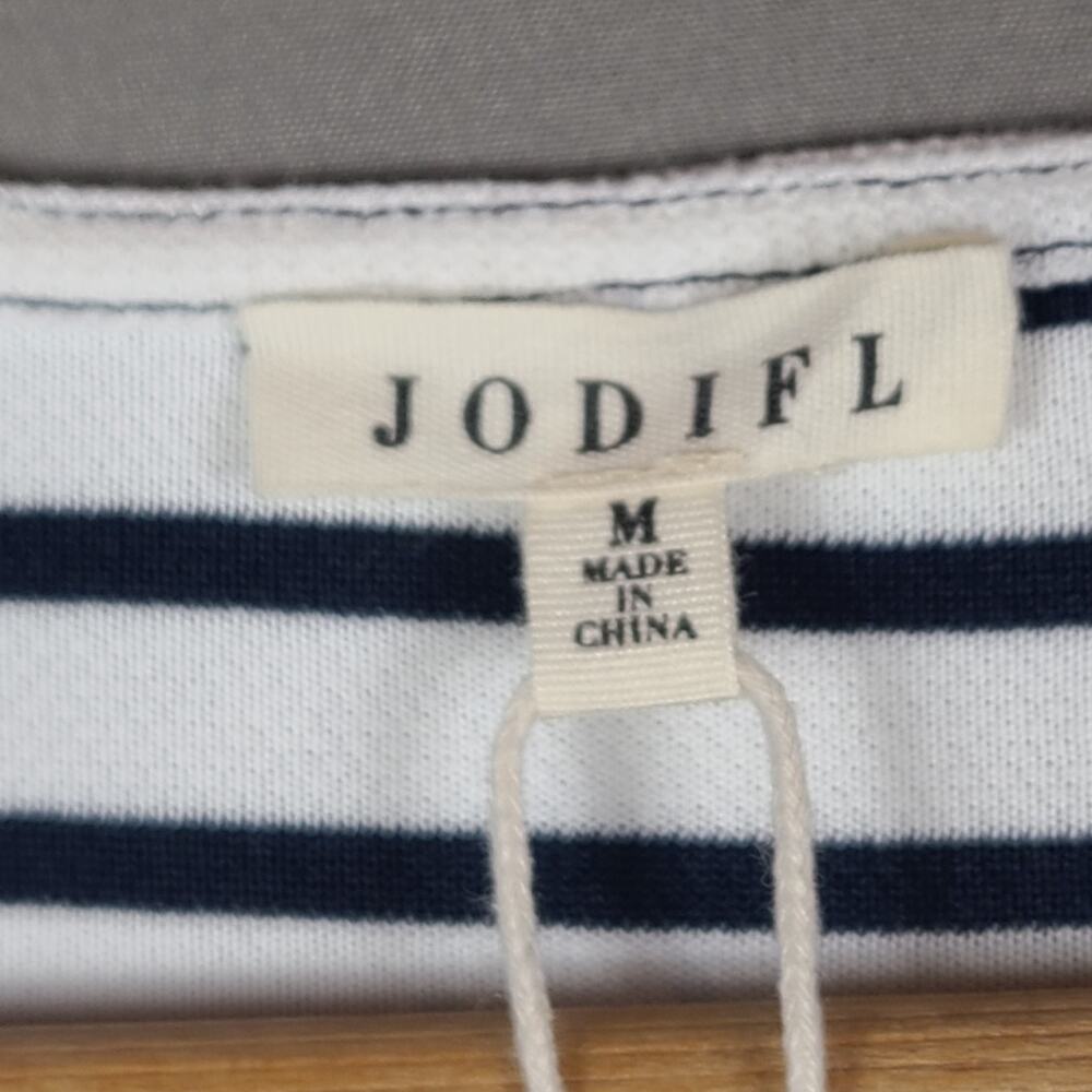 NWT Jodifl Blue White Striped Full Tiered Dress Nautical Coastal Preppy Size M - Picture 2 of 8